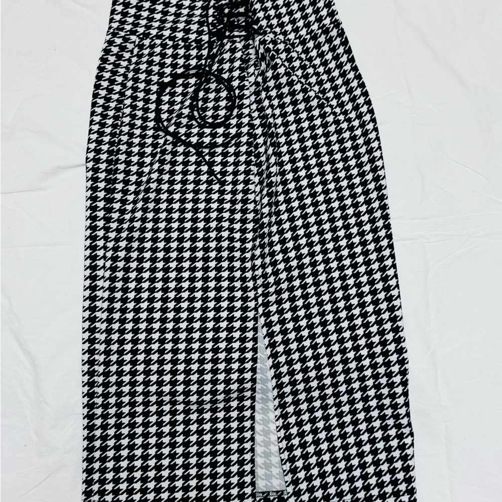 Houndstooth Lace-Up Slit Midi Skirt XXL (US 14) SHEIN - New